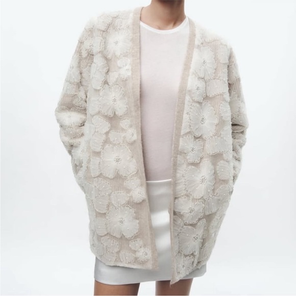 RARE Zara wool blend cardigan floral beaded - Picture 1 of 12